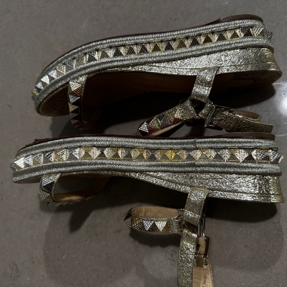 Christian Louboutin Glittering Gold Wedges - Picture 3 of 7